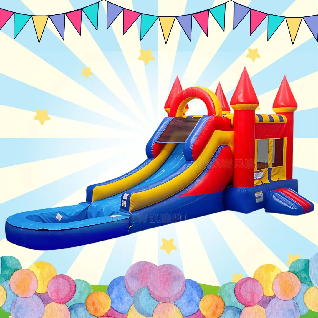 Rainbow Castle Bounce House Combo Rental for Birthday Parties and Events